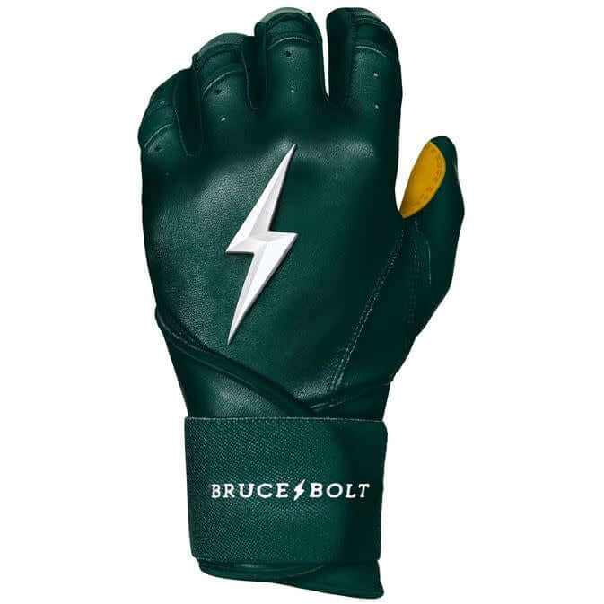 Bruce Bolt Premium Pro Long Cuff Green Batting Gloves High-Quality Cabretta Leather