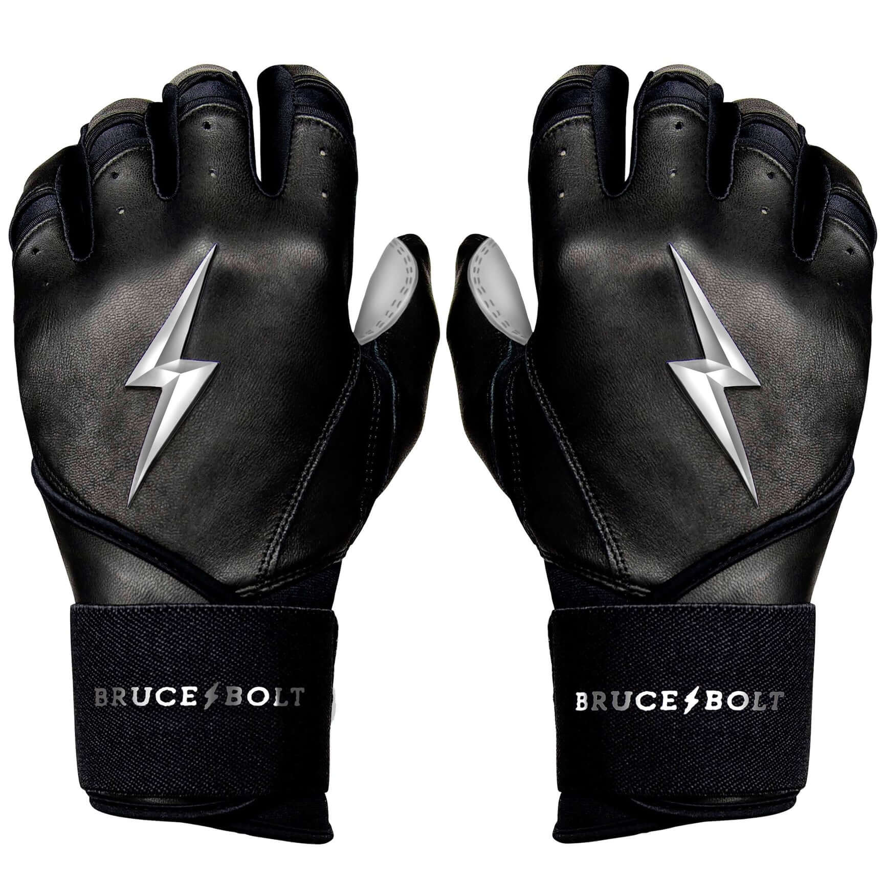 Bruce Bolt Premium Pro Chrome Batting Gloves Black with Long Cuff