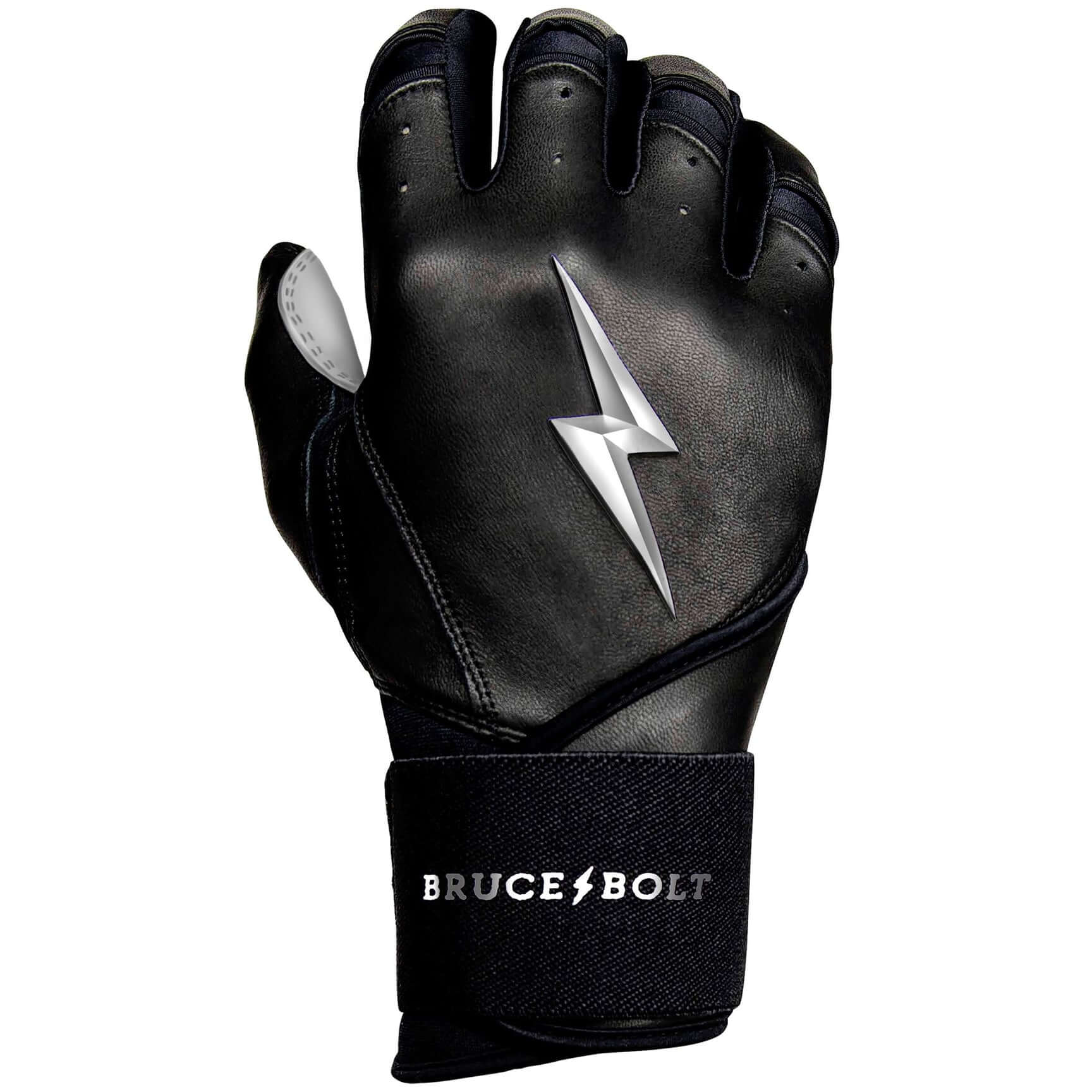 Bruce Bolt Premium Pro Chrome Batting Gloves Black with Long Cuff