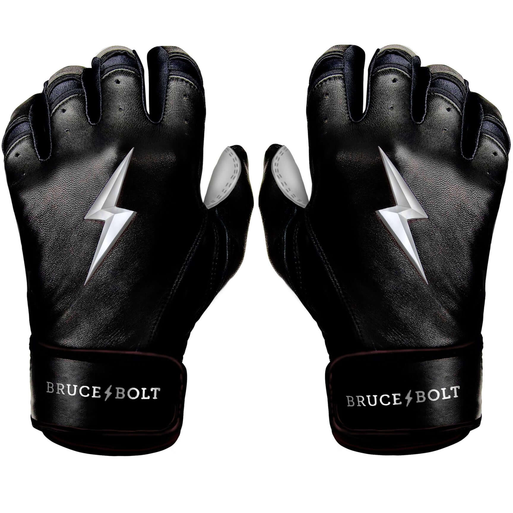 Bruce Bolt Youth Premium Pro Chrome Short Cuff Batting Gloves in Black