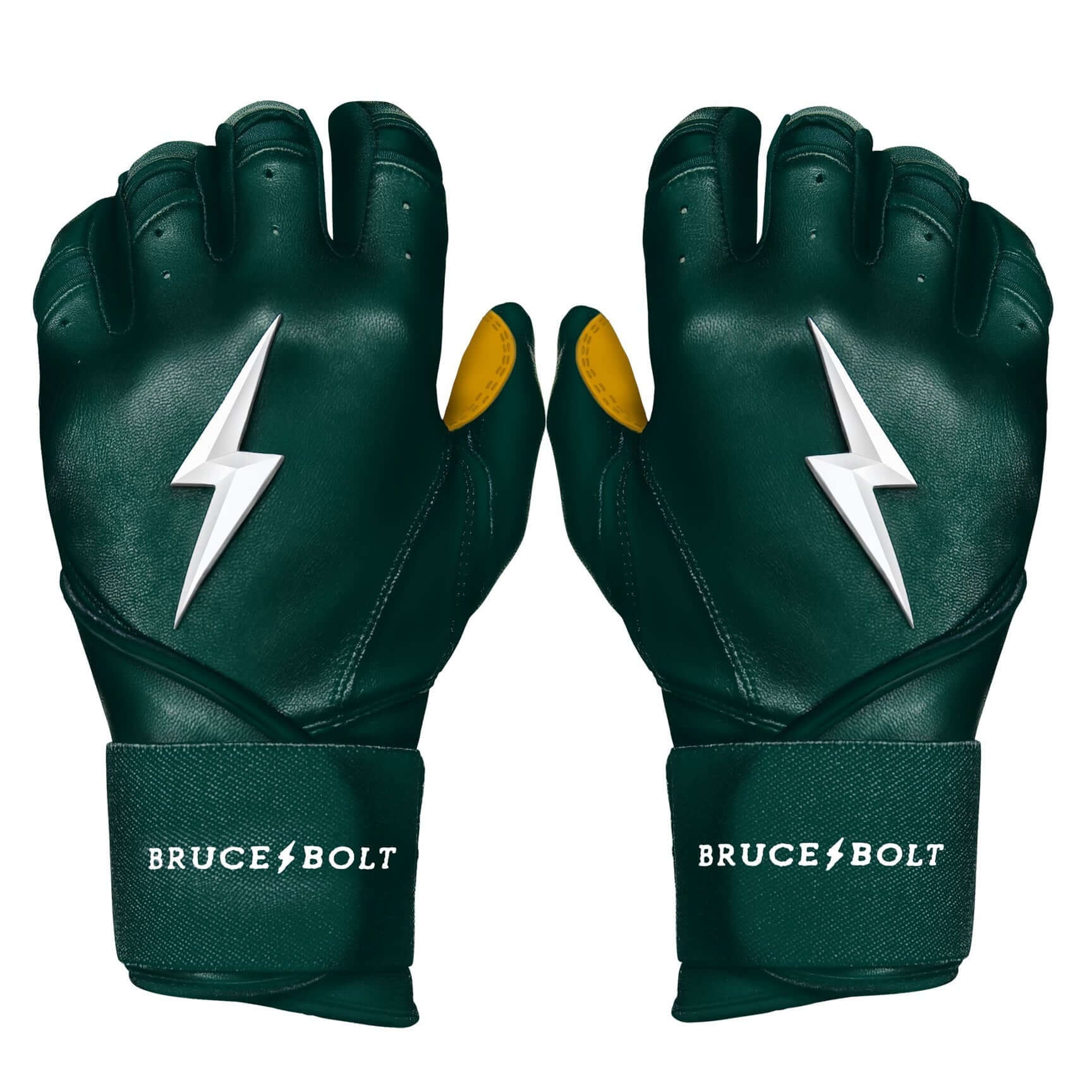 Bruce Bolt Youth Premium Pro Long Cuff Batting Gloves Green front view