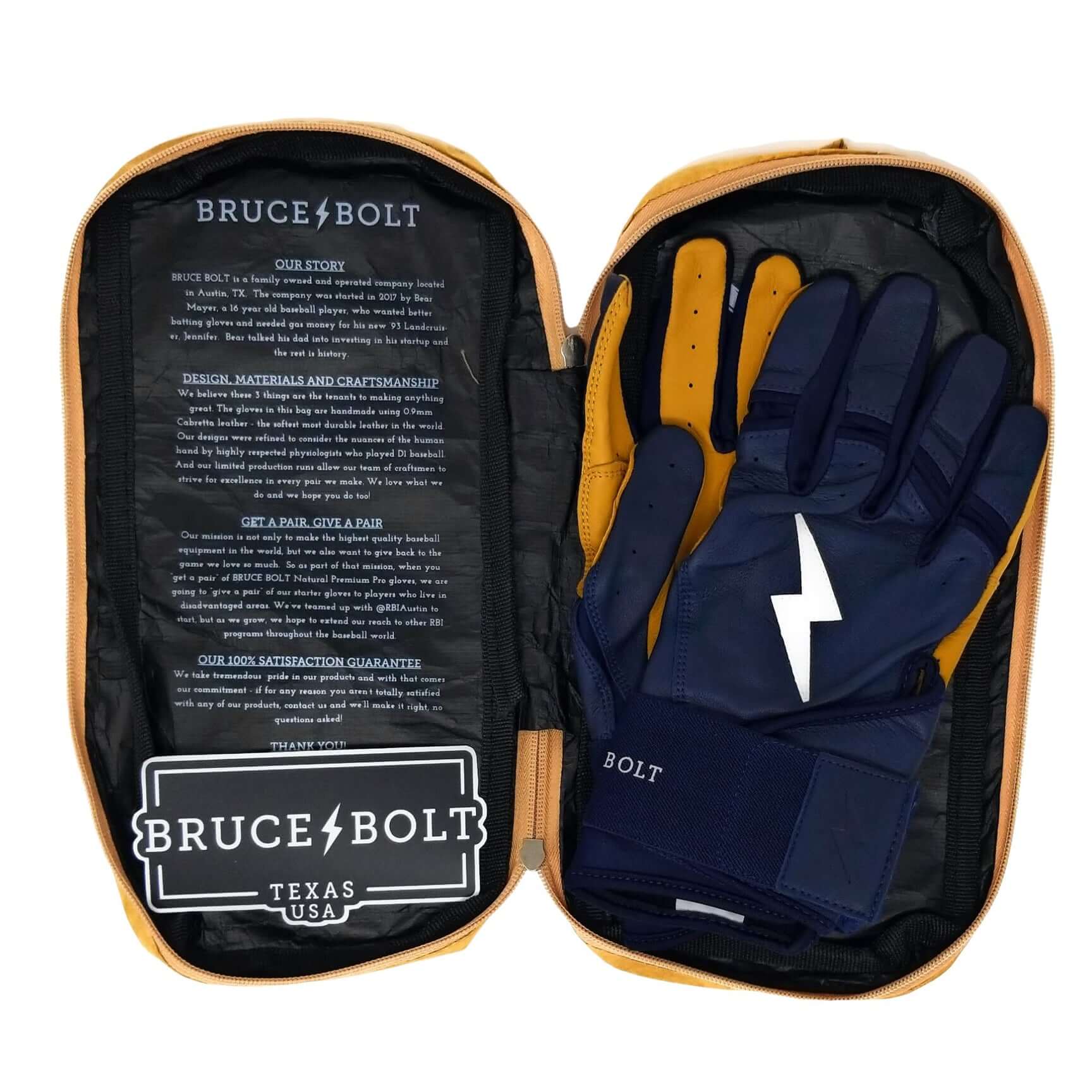 Bruce Bolt Youth Premium Pro Long Cuff Batting Gloves Navy High-quality, durable Cabretta leather gloves