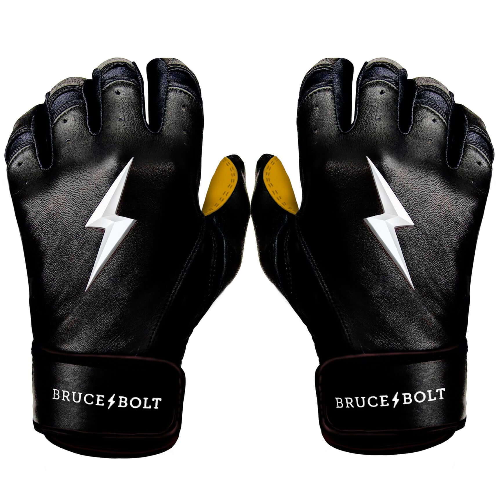 Bruce Bolt Premium Pro Short Cuff Batting Gloves Black with double reinforced Cabretta leather palm
