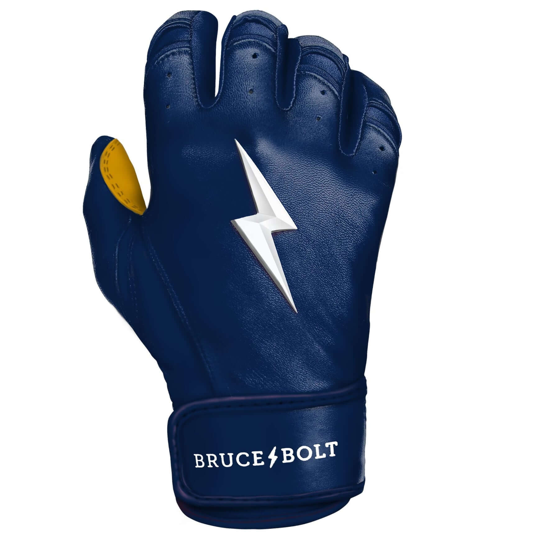 Bruce Bolt Premium Short Cuff Navy Batting Glove High-quality 0.9mm Cabretta leather, durable and soft.