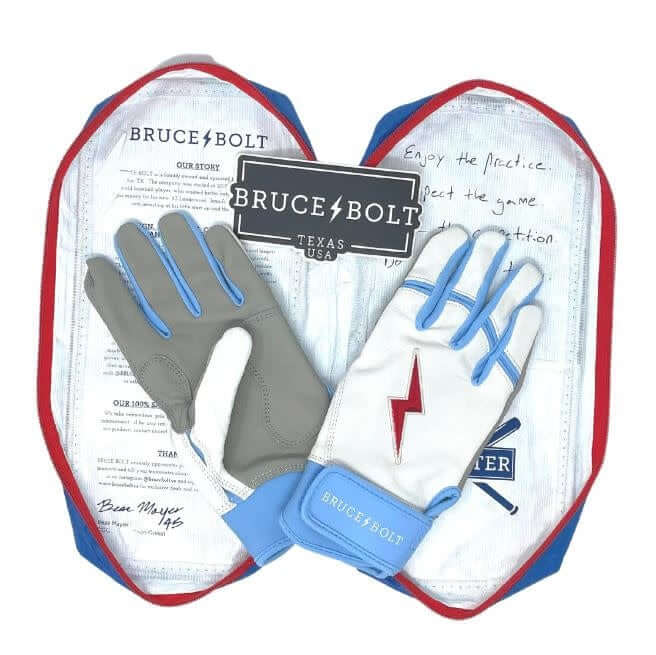 Bruce Bolt Premium Short Cuff Happ Series batting gloves with Chicago flag-inspired design