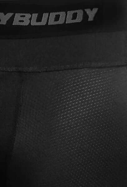 NuttyBuddy black compression shorts for youth with patented core support, full knee coverage, and superior lower body support.