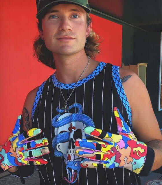 Hunter Green Hunna G Cracked Skull Batting Gloves front view
