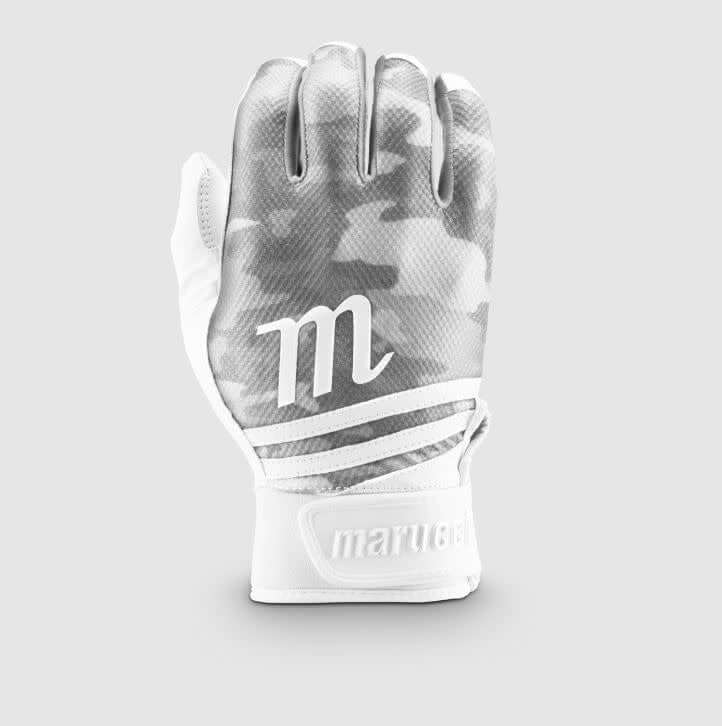 Marucci Crux Batting Gloves in White, featuring a neoprene cuff for support and comfort.