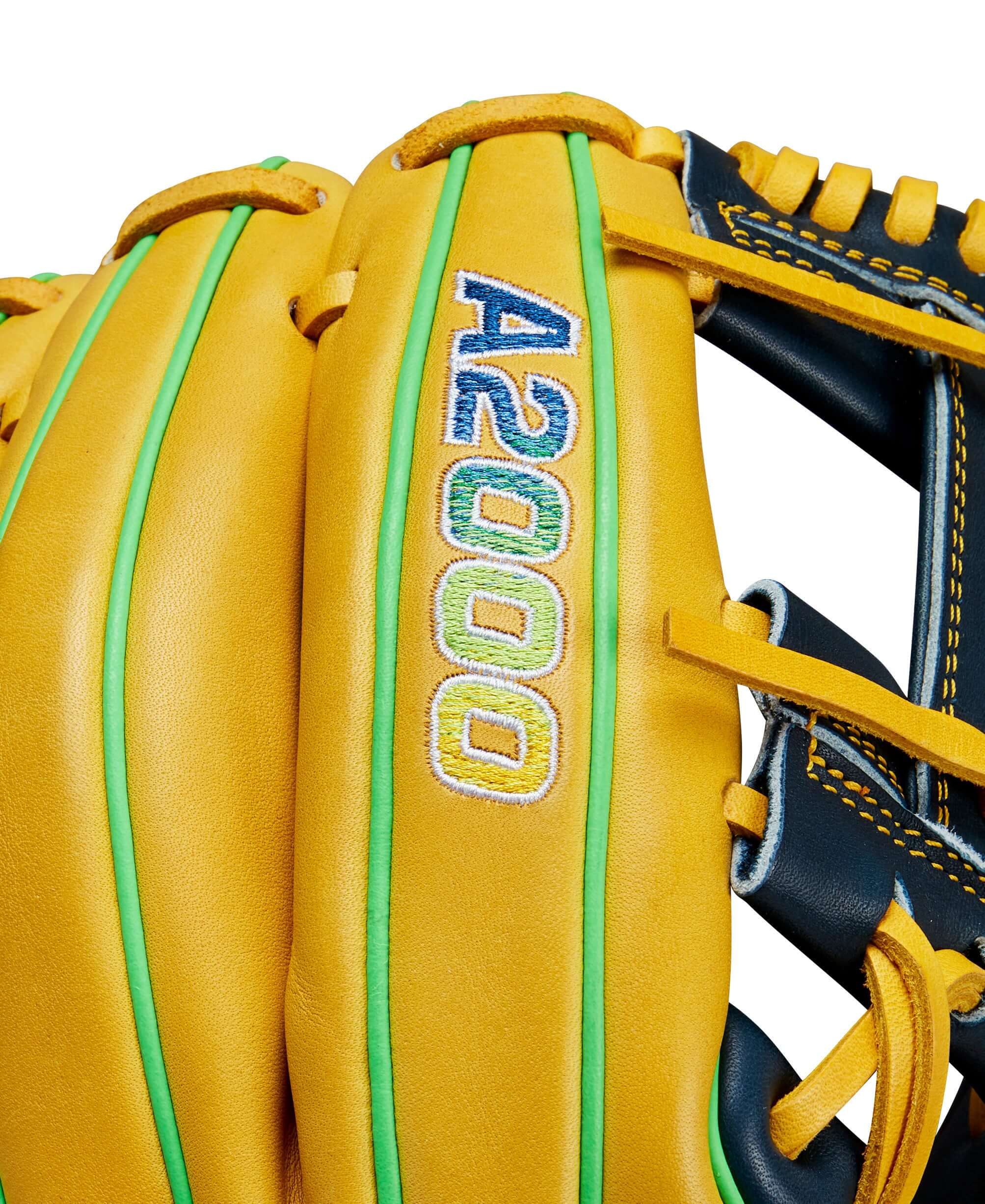 Wilson A2000 GOTM March 2023 Glove: 11.75 with Yellow, Navy Blue, and Neon Green Leather