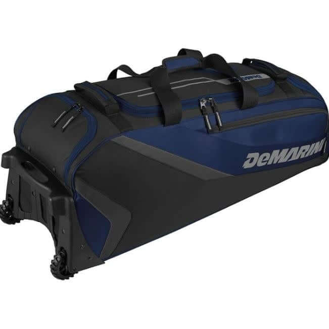 Wilson Demarini Grind Wheeled Bag Navy with large main compartment and padded sleeves for 4 bats