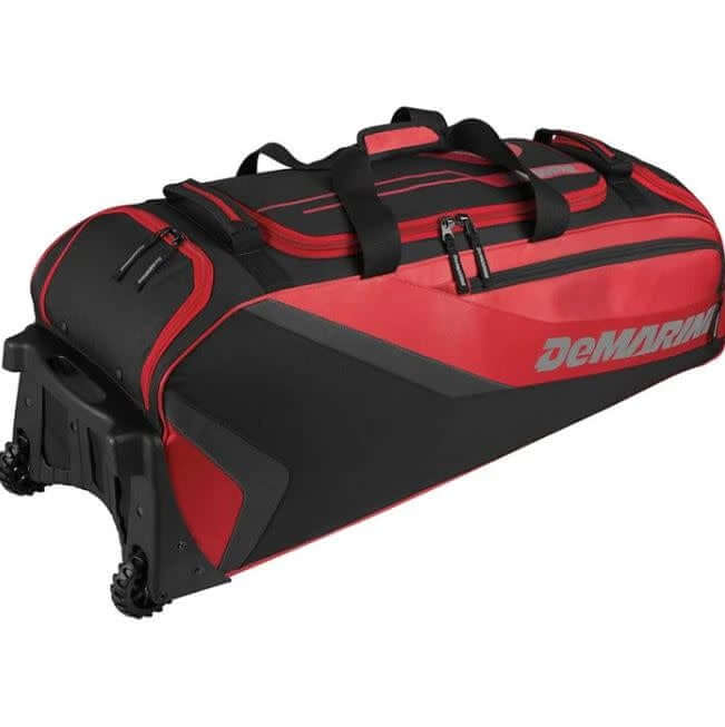 Wilson Demarini Grind Wheeled Bag in Scarlet color with large main compartment.