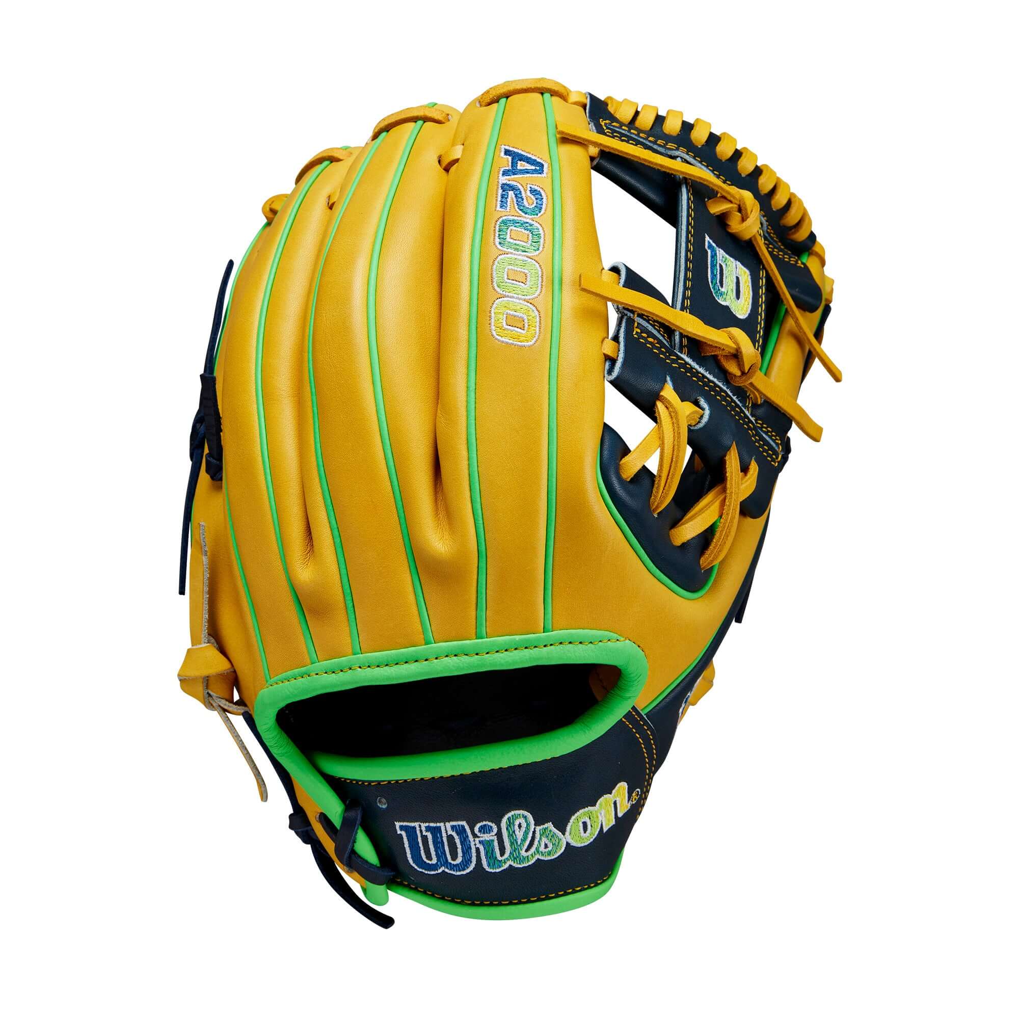Wilson A2000 GOTM March 2023 Glove: 11.75 with Yellow, Navy Blue, and Neon Green Leather