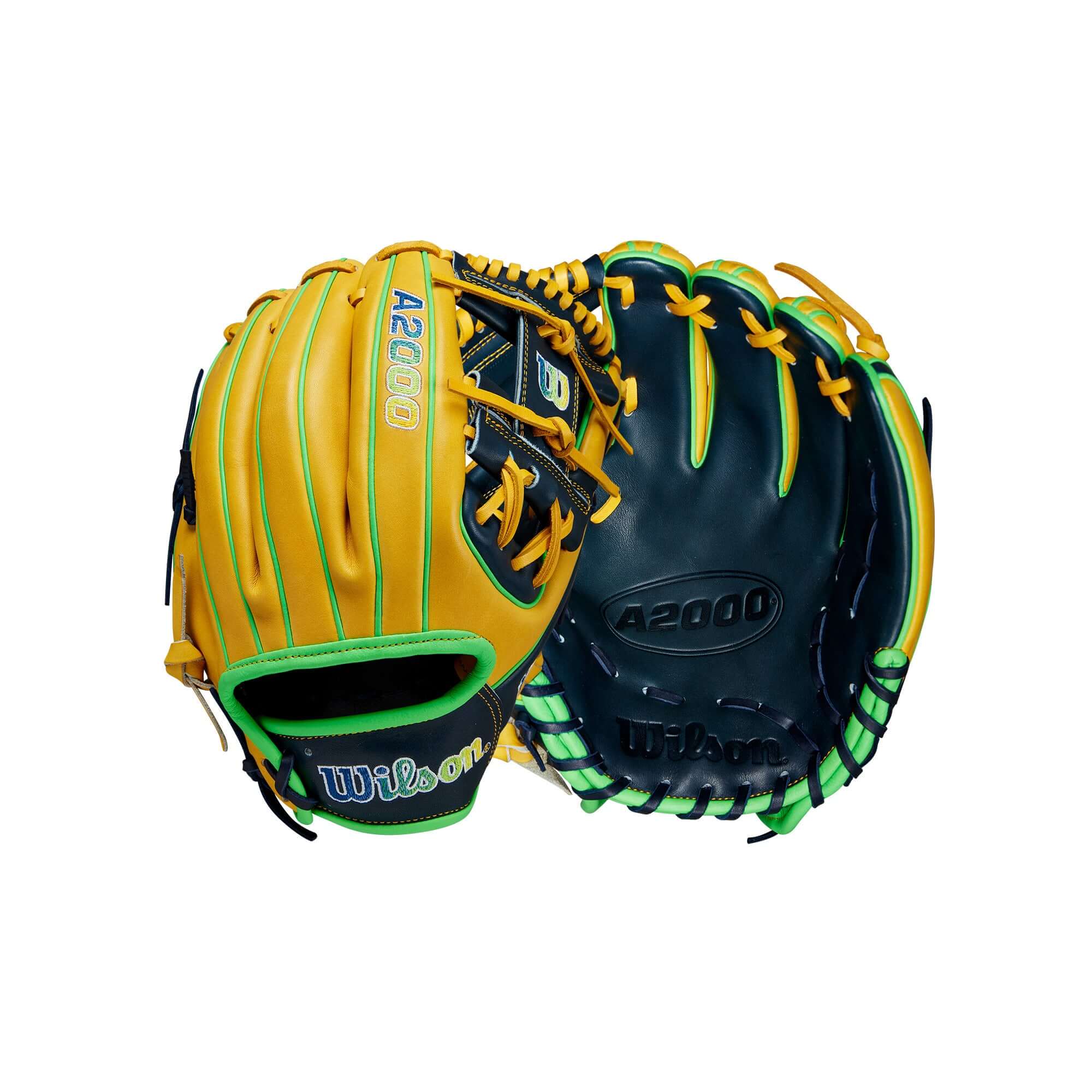 Wilson A2000 GOTM March 2023 Glove: 11.75 with Yellow, Navy Blue, and Neon Green Leather