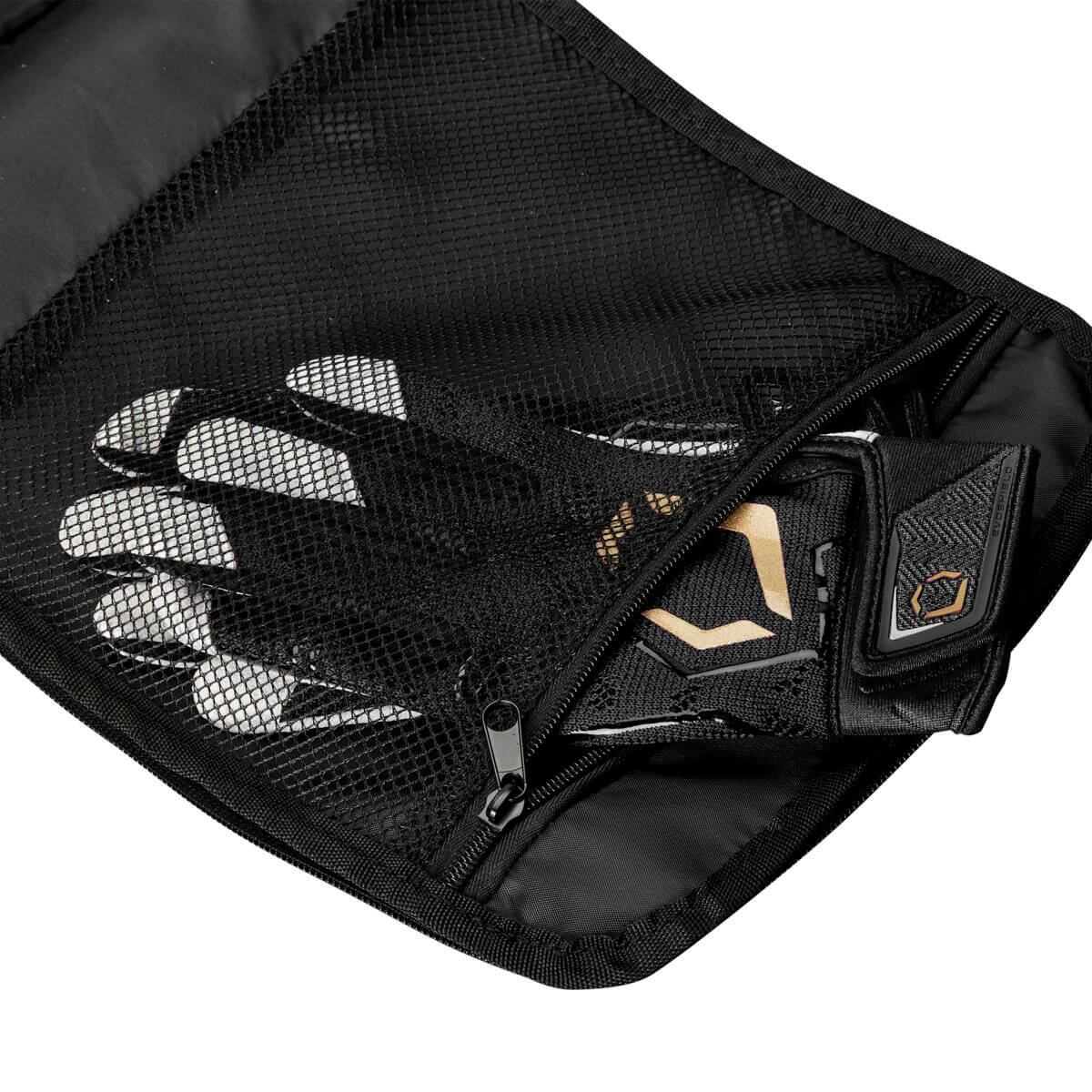 Evoshield Standout Wheeled Bag with large main compartment and four padded bat sleeves