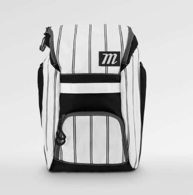 Marucci Foxtrot T-Ball Bat Pack in White, Gray, and Black with top-loading main compartment