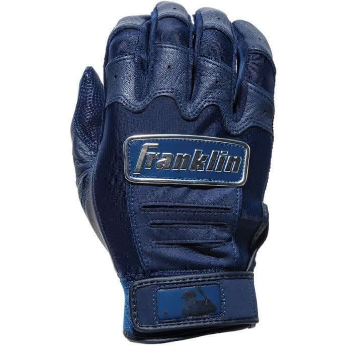 Franklin CFX Pro Chrome Series Navy batting gloves with digital sheepskin leather palm for superior grip and durability.