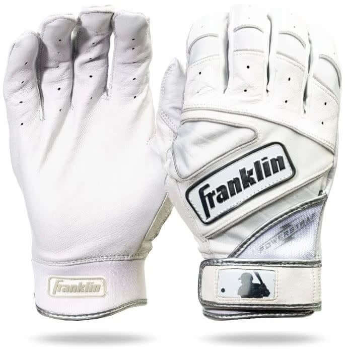 Franklin Powerstrap Chrome Batting Gloves Pearl/White with snug wrist-closure system