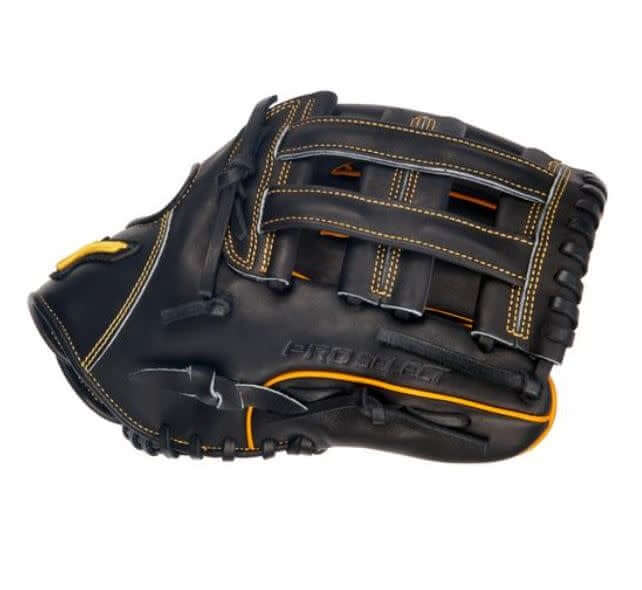 Mizuno GPS2-100DH Pro Select 12 RH glove, black-gold, deep pocket, US Steerhide leather, elite palm liner