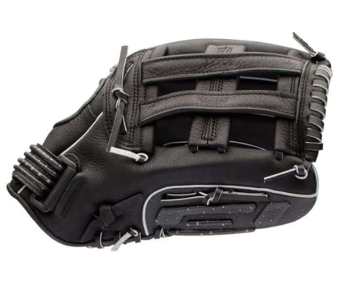 Mizuno GTF1300 Techfire SP 13 RH Black-Silver softball glove, hybrid construction of cowhide and EVA foam.