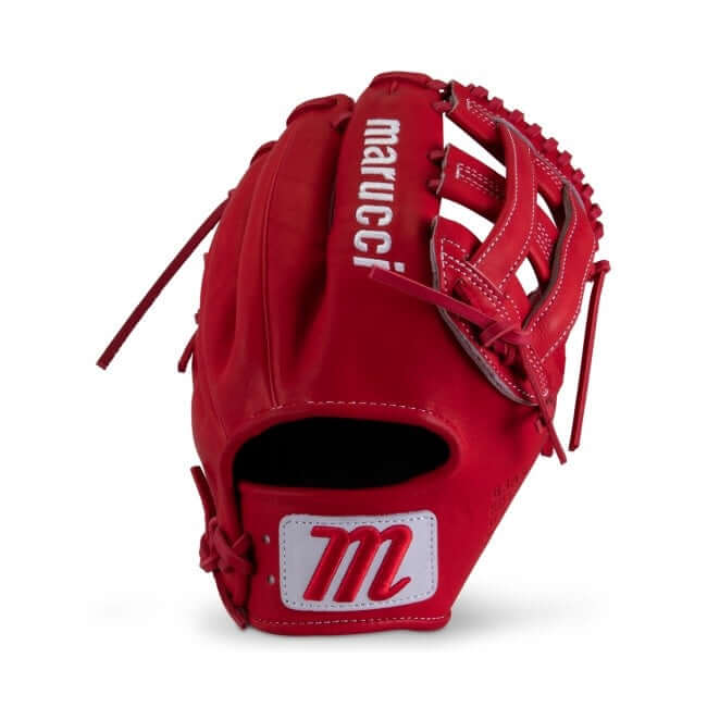 MARUCCI MTYPE CYPRESS SERIES 11.5 63A3 RED baseball glove with integrated thumb and pinky sleeves.