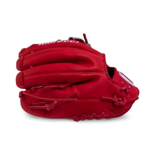 MARUCCI MTYPE CYPRESS SERIES 11.5 63A3 RED baseball glove with integrated thumb and pinky sleeves.