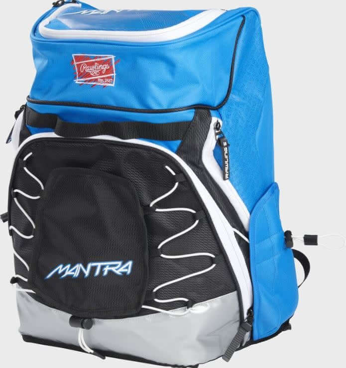 Rawlings Mantra Fastpitch Backpack in Mantra Blue with customizable beaver tail pocket