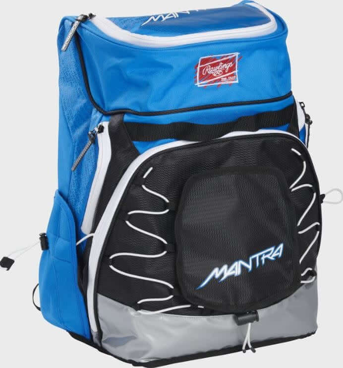 Rawlings Mantra Fastpitch Backpack in Mantra Blue with customizable beaver tail pocket