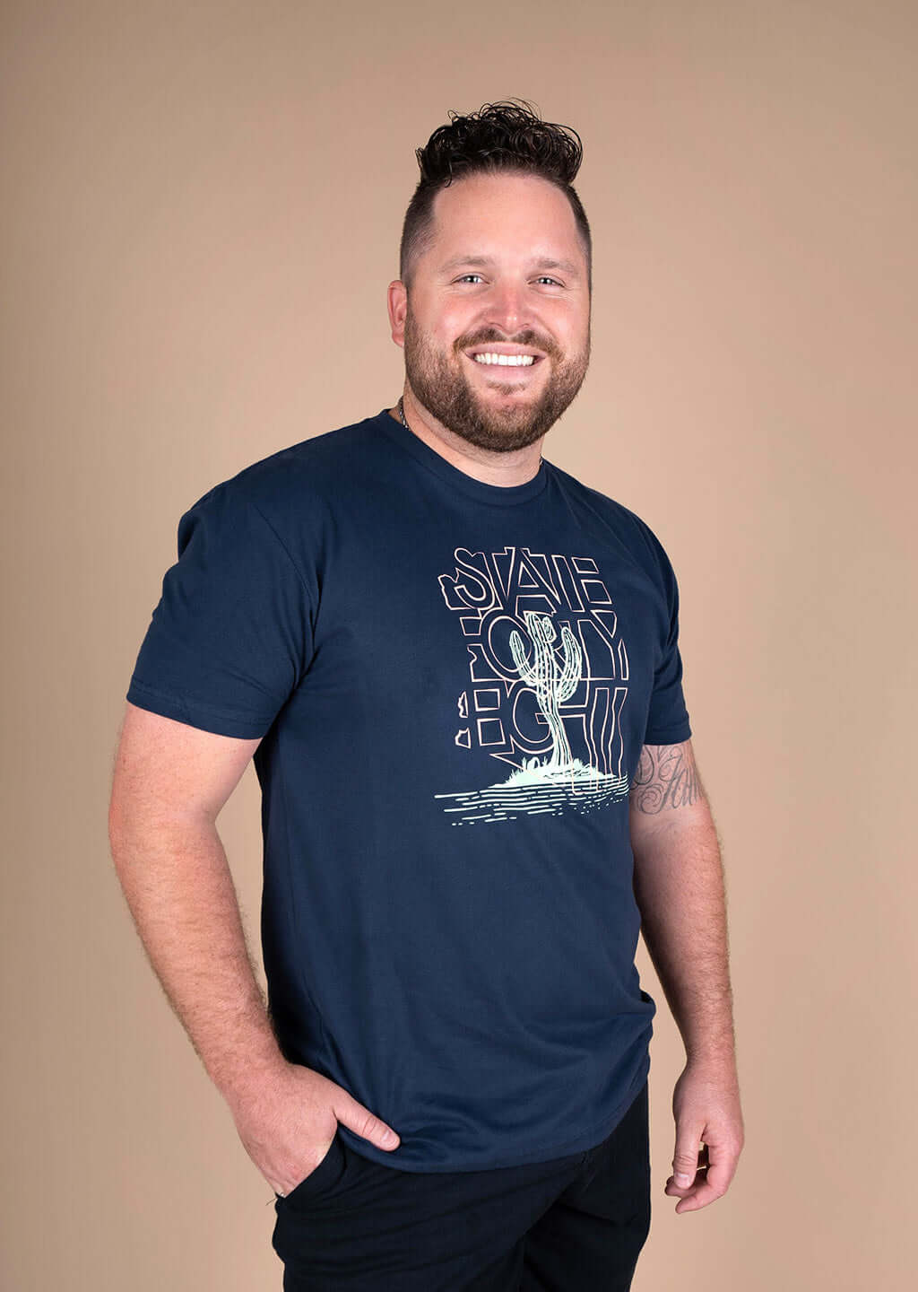 State Forty Eight Saguaro Party Crew Neck Solid Navy T-Shirt