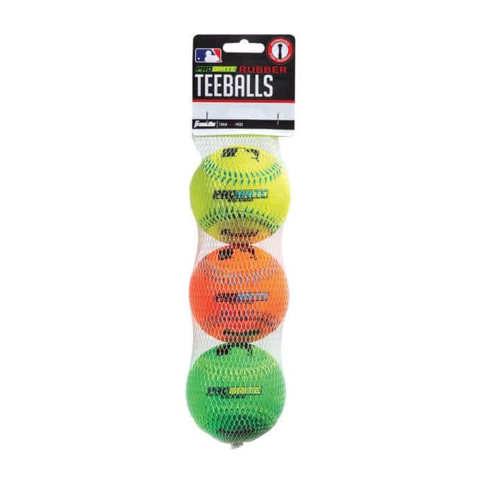Franklin Probrite Rubber Ball with bright optic colors, official size, and weight, perfect for training hand-eye coordination.