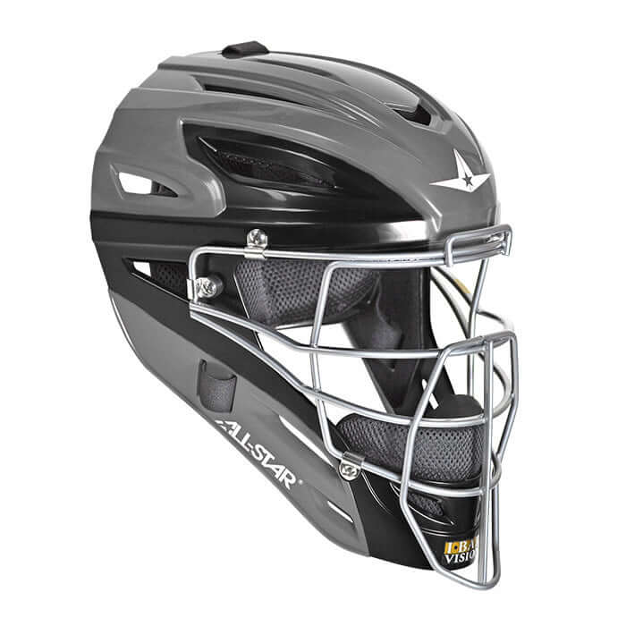 Professional-grade youth catching helmet in graphite two-tone design