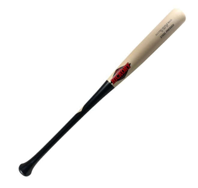 Old Hickory Steel Pressed RA13 bat with black and natural finish, medium barrel, flared knob, and extended sweet spot