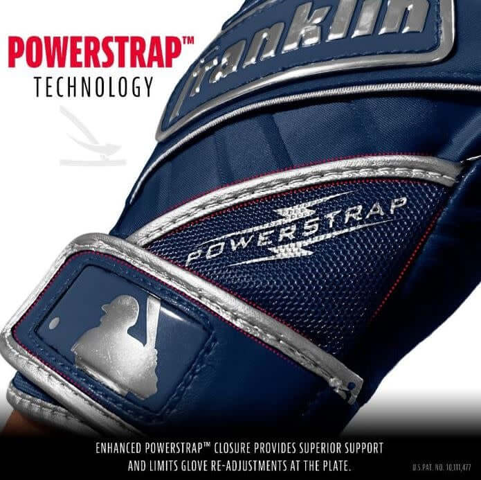 Navy Franklin Powerstrap Chrome Series glove with smooth sheepskin leather palm.