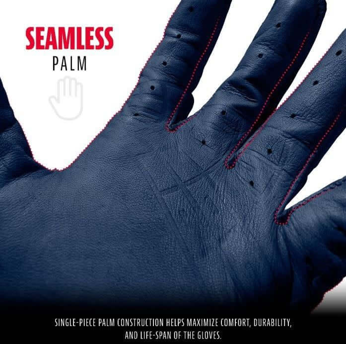 Navy Franklin Powerstrap Chrome Series glove with smooth sheepskin leather palm.