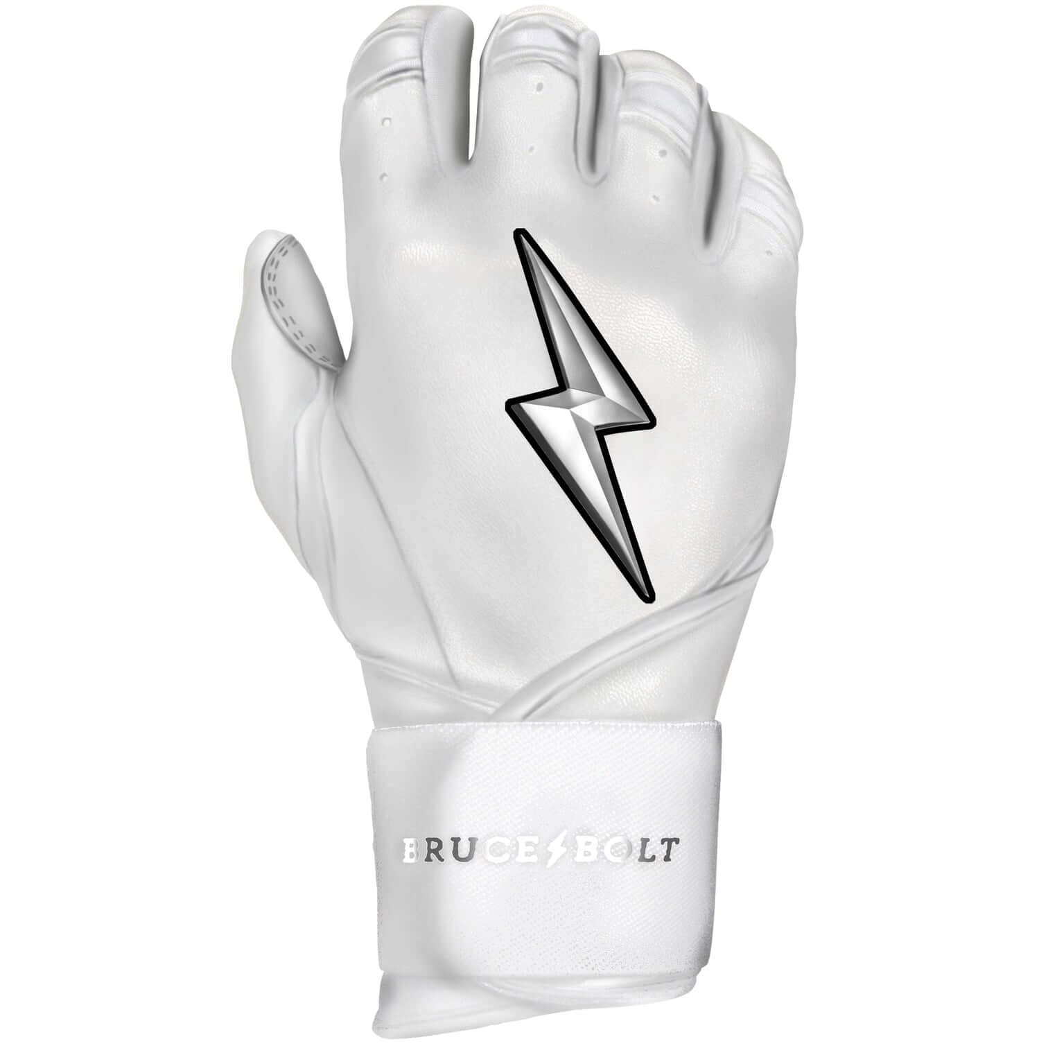 Bruce Bolt Youth Premium Pro Chrome Long Cuff Batting Gloves White