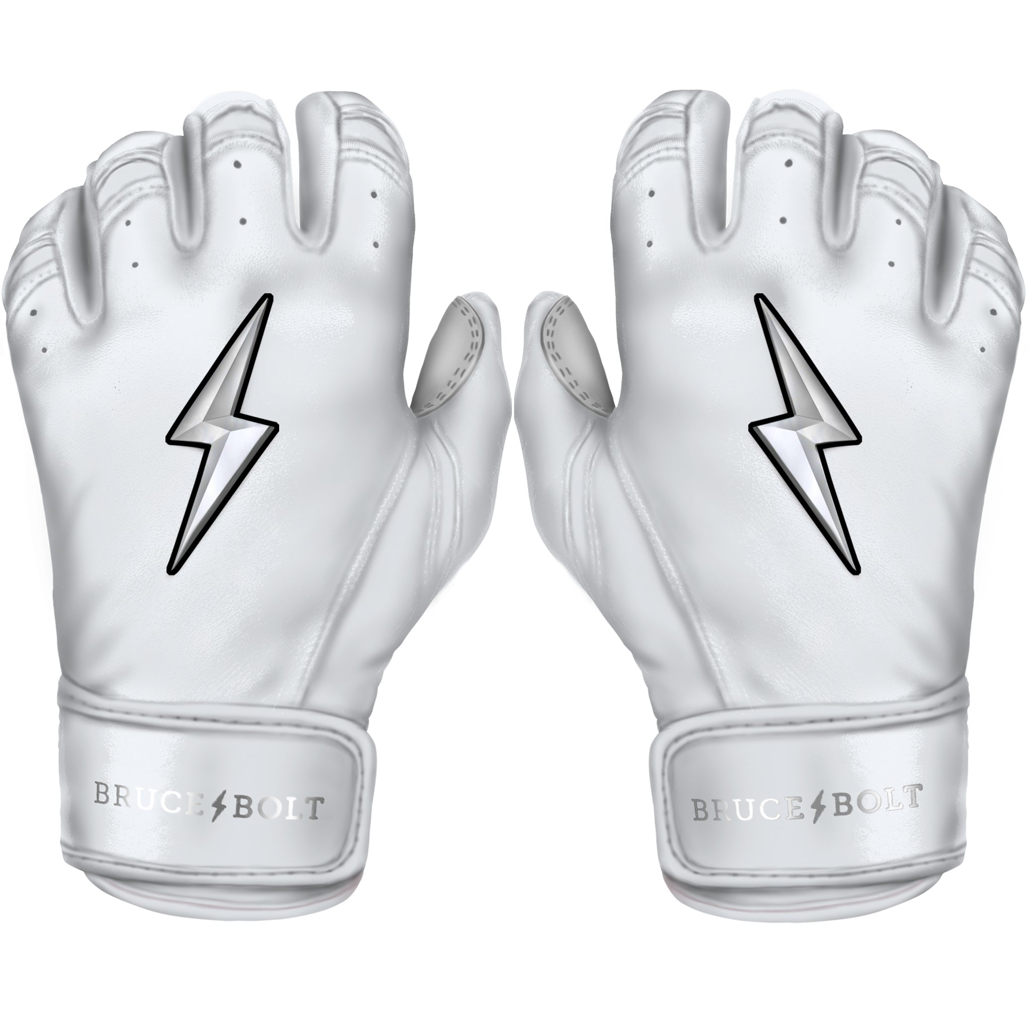 Bruce Bolt Youth Premium Pro Chrome Short Cuff Batting Gloves White