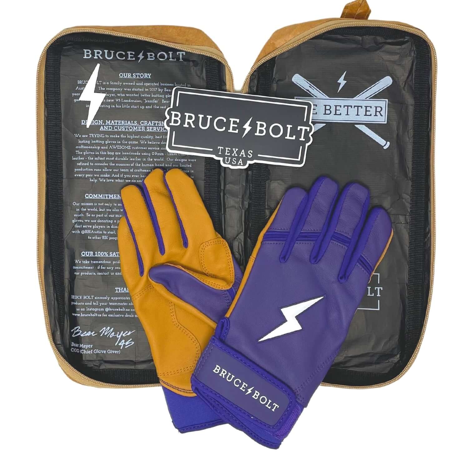 Bruce Bolt Youth Premium Pro Short Cuff Batting Gloves Purple reinforced palm, super soft Cabretta leather