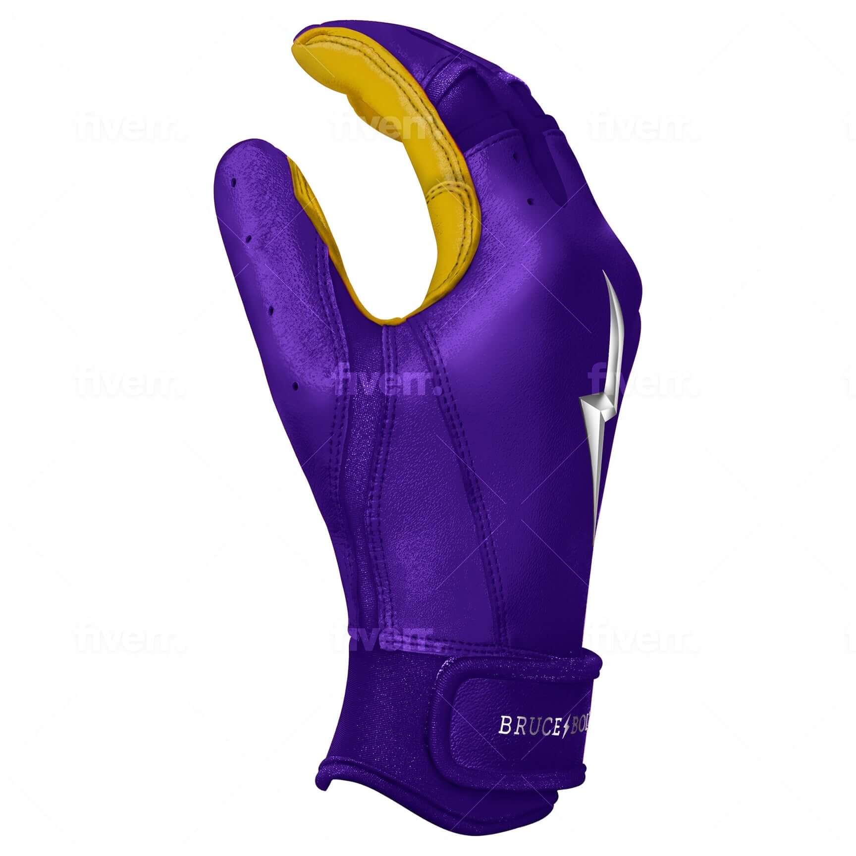 Bruce Bolt Premium Pro Short Cuff Batting Gloves Purple Adult, double reinforced palm, soft cabretta leather, durable.