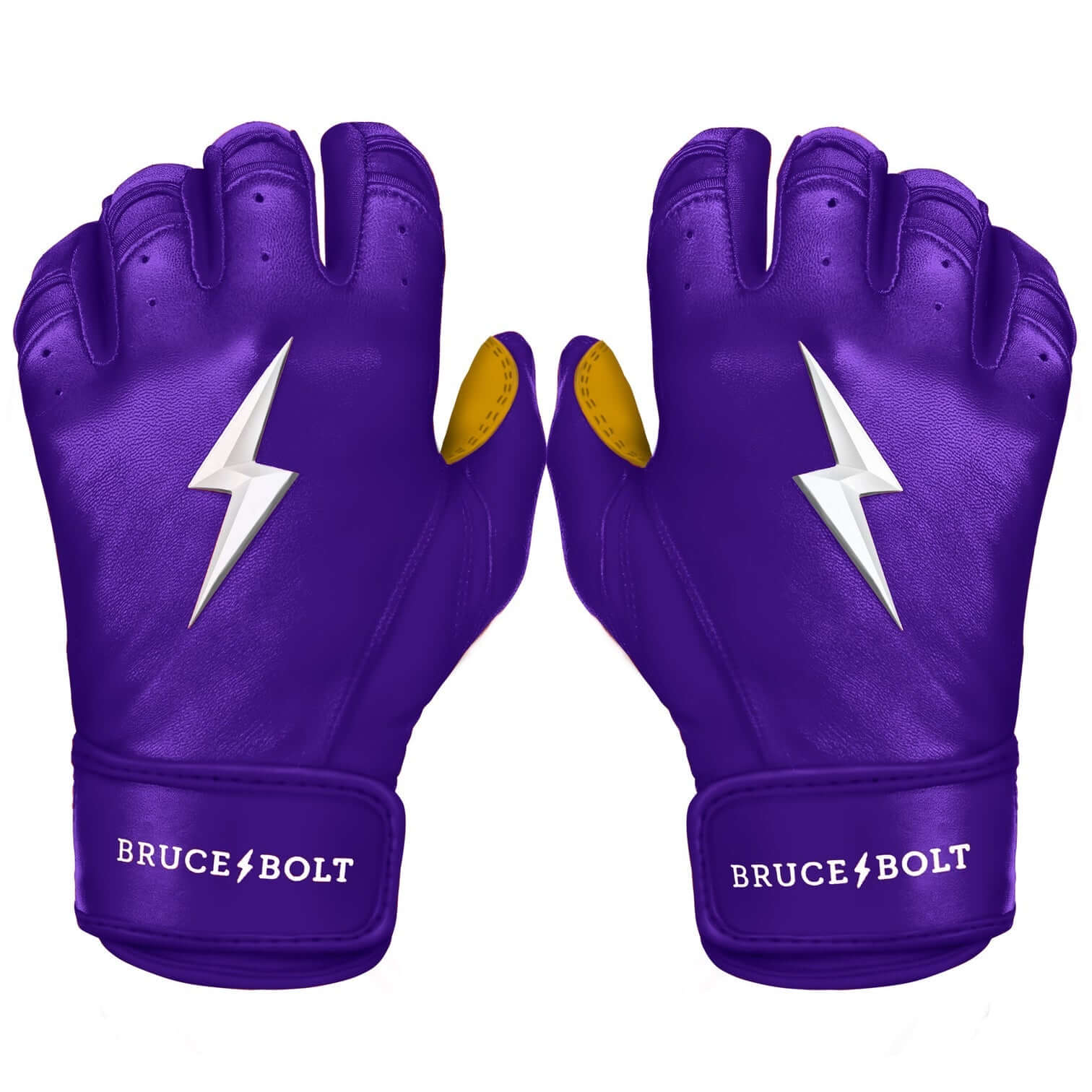 Bruce Bolt Youth Premium Pro Short Cuff Batting Gloves Purple reinforced palm, super soft Cabretta leather