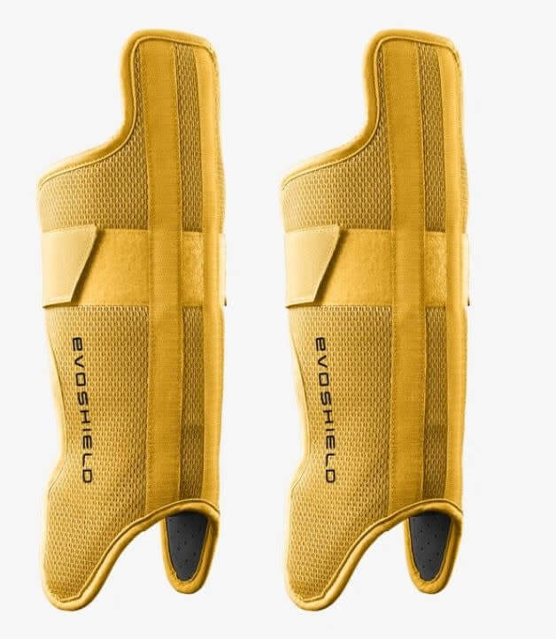 Evoshield Pro-Srz yellow lower leg guard, custom-molded Gel-to-Shell technology
