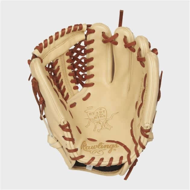 Rawlings Heart of the Hide 11.75 glove, camel color, brown laces, left-hand throw, conventional back, adult fit.
