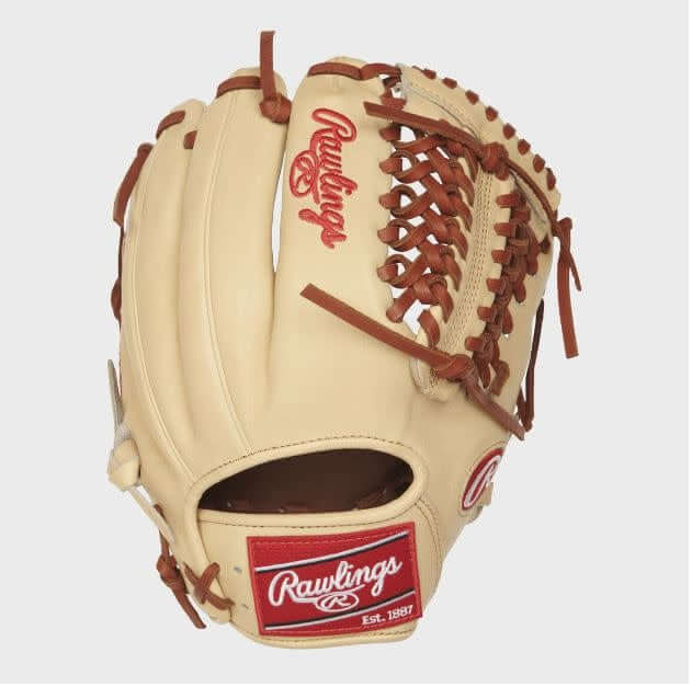 Rawlings Heart of the Hide 11.75 glove, camel color, brown laces, left-hand throw, conventional back, adult fit.