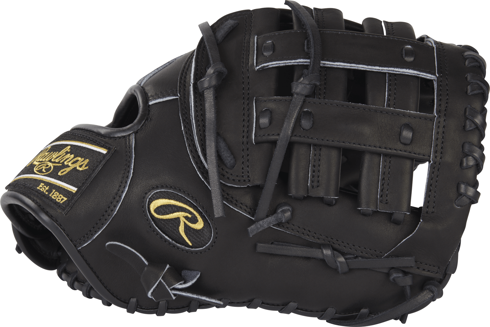 Rawlings Heart of the Hide 12.5-inch First Base Mitt, LHT, jet black with gold accents