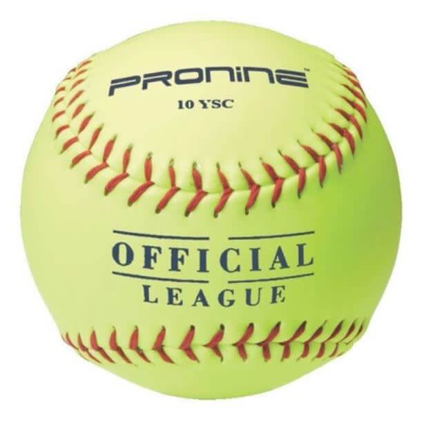 Pronine 10YSC low compression official league game ball with synthetic vinyl cover.