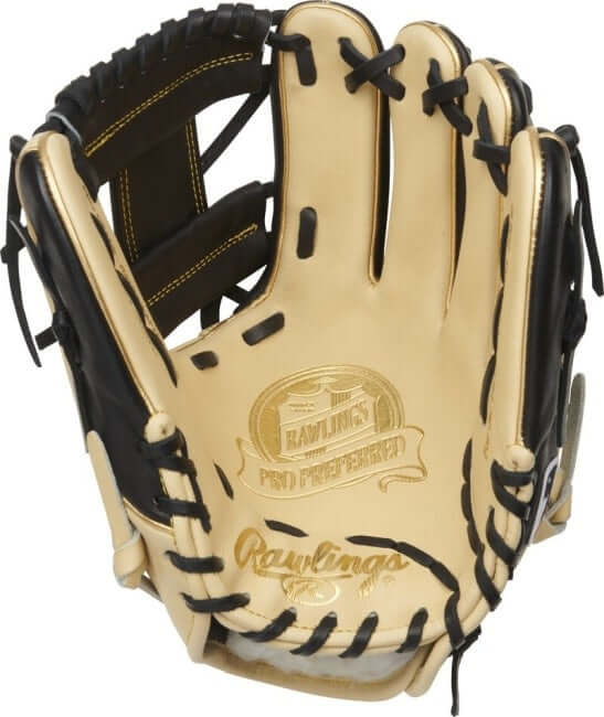 Rawlings Pro Preferred 11.5-inch Infield Glove, flawless full-grain kip leather, black & camel Wing-Tip design