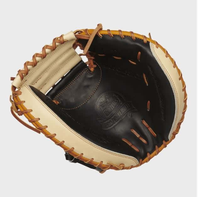 Rawlings Pro Preferred PROSCM33BCT 33-inch catcher's mitt, black and camel color, made from Kip leather.