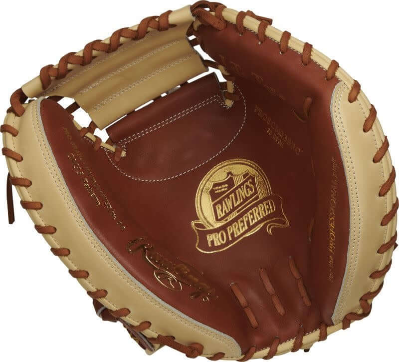 Rawlings Pro Preferred 33-inch Baseball Catcher's Mitt Superior leather quality, bruciato/camel design, Pittards' sheepskin lining.