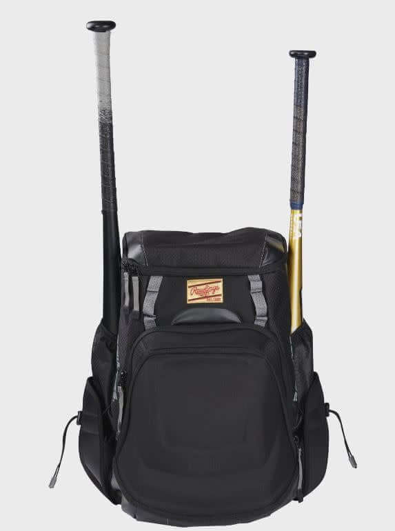 Rawlings Gold Glove Series Backpack with customizable top valet tray and side pockets for shoe storage.