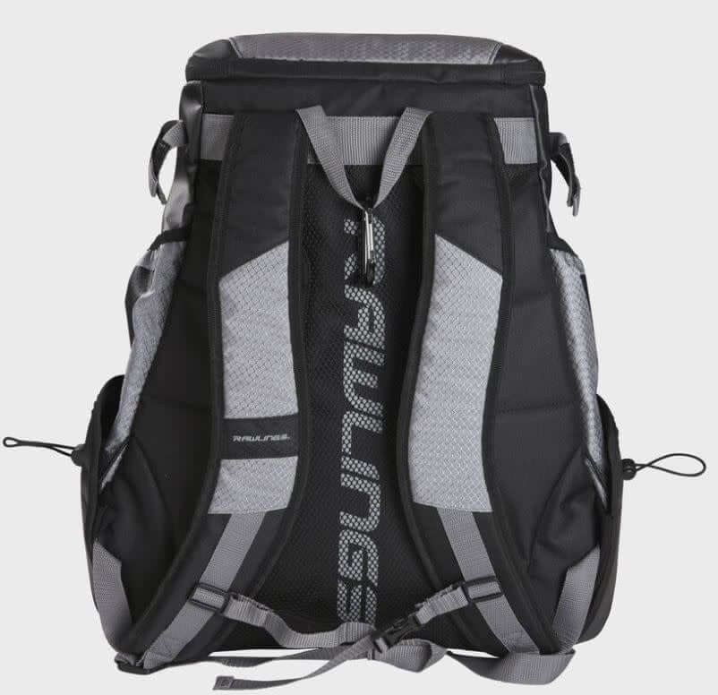 Rawlings Gold Glove Series Backpack with customizable top valet tray and side pockets for shoe storage.