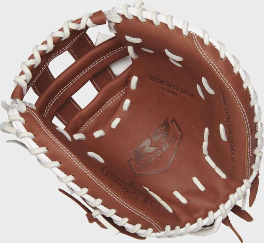 Rawlings Softball R9 CM 33IN baseball glove, soft all-leather shell, game-ready, reinforced palm, for ages 8-14