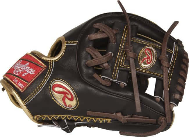 Rawlings Gold Glove RGG314 2MO with Pro I-Web, black/brown/gold colorway, and European leather construction.